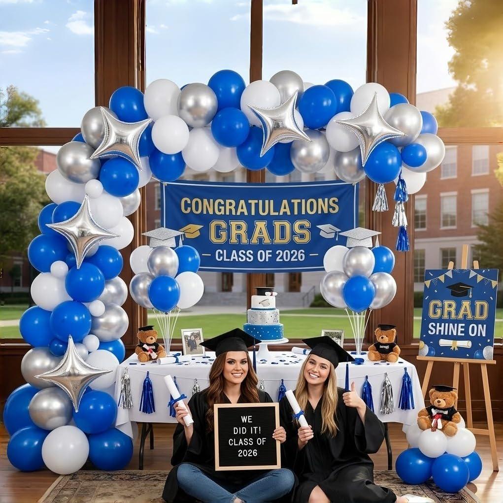 Royal Blue Silver Graduation Balloons Dark Navy White Star Balloon Party Decor
