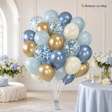 Dusty Blue Gold Balloons 60 Pcs Champagne Confetti Balloon Set Party Decor