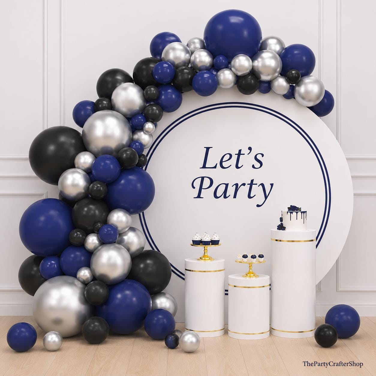 Navy Blue Black Silver Balloon Garland Kit: Men's Birthday, Graduation, Retirement Party Decor