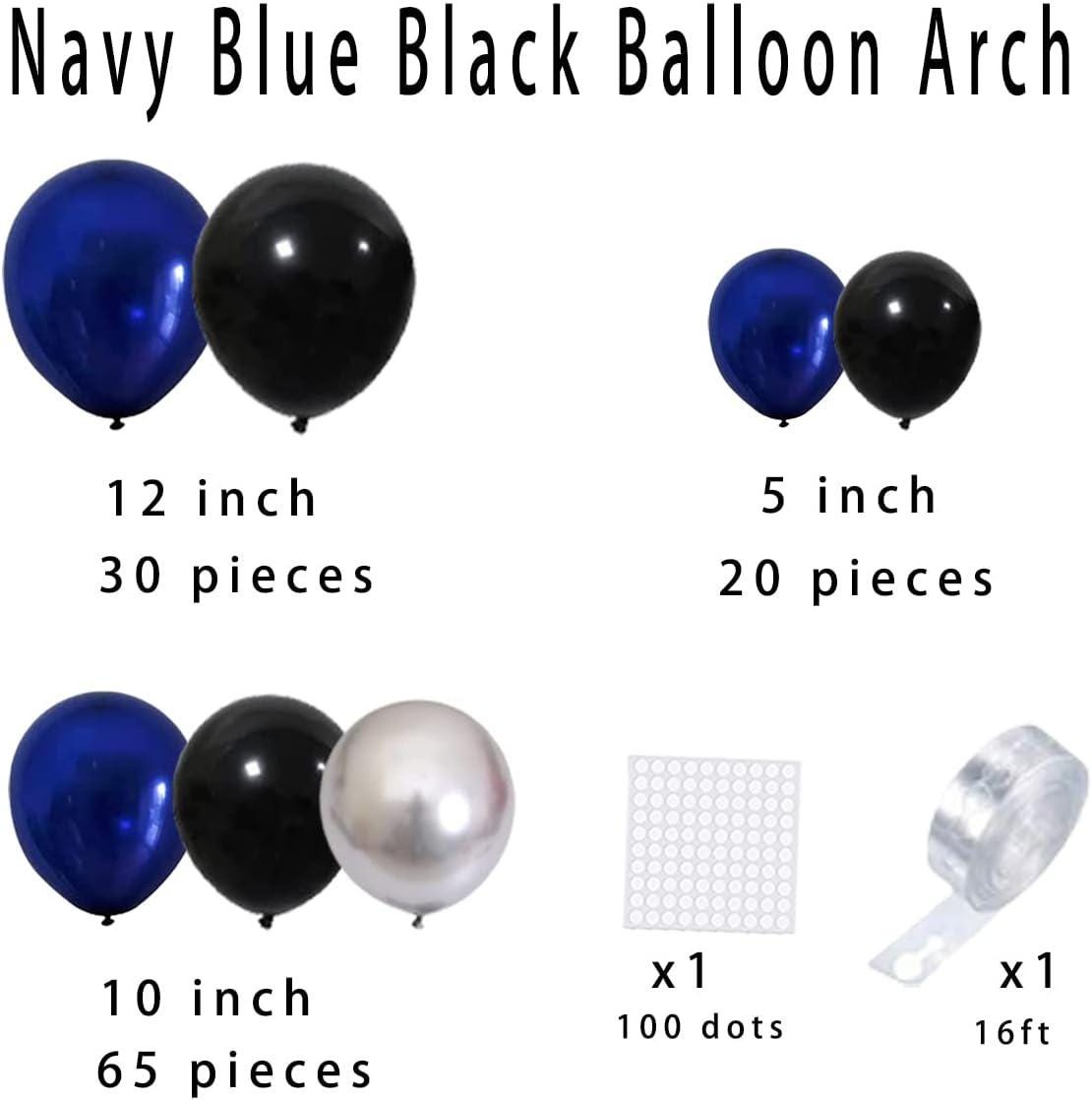Navy Blue Black Silver Balloon Garland Kit: Men's Birthday, Graduation, Retirement Party Decor