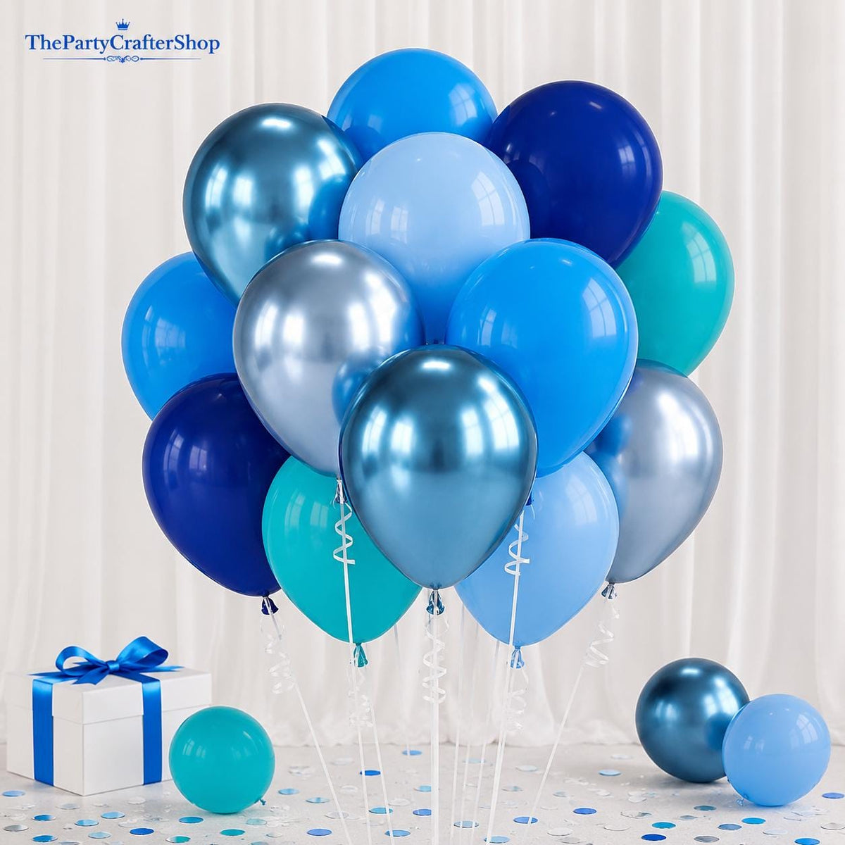 Blue Balloon Set Metallic Chrome Latex Balloons for Birthday Wedding Ocean Party Decor
