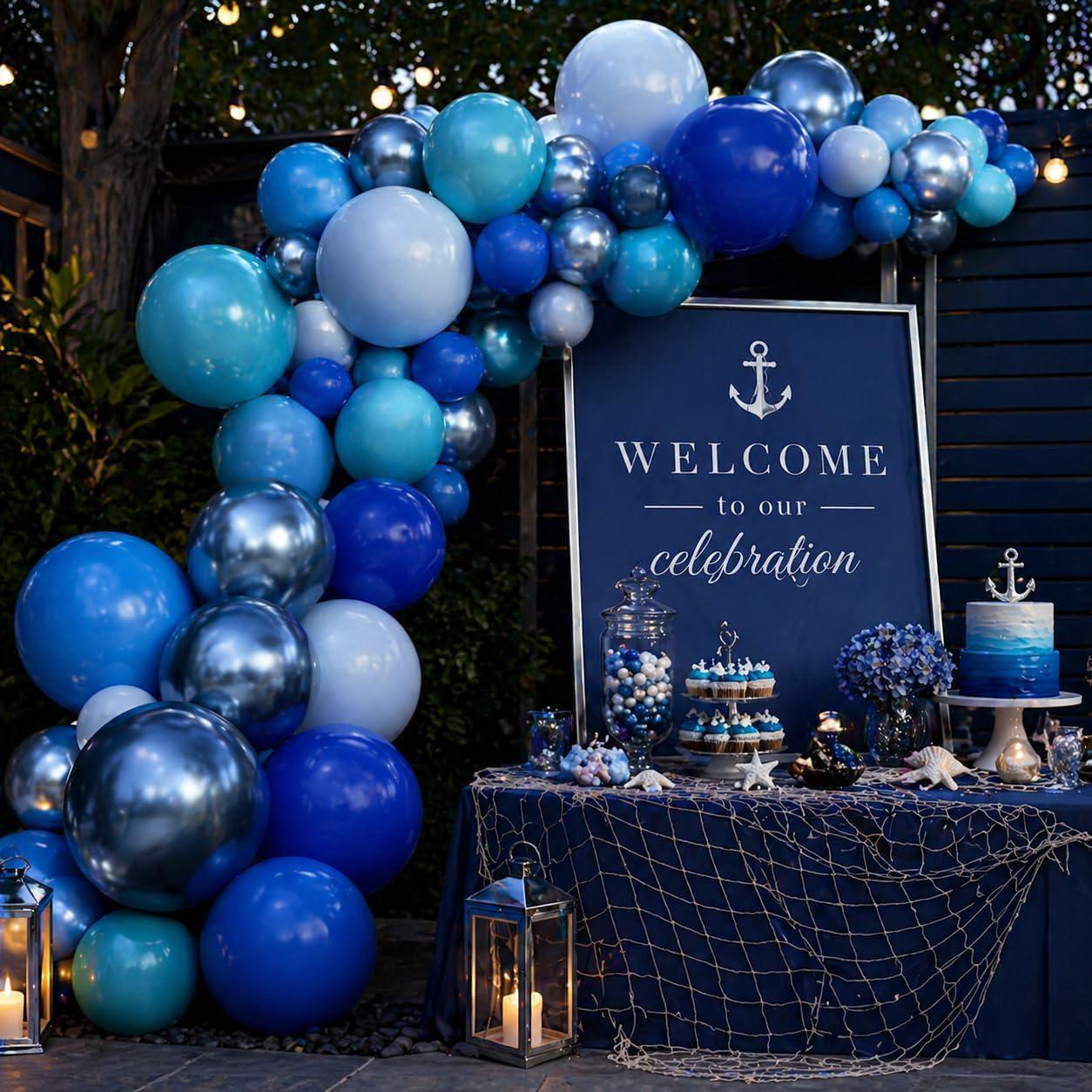 Blue Balloon Set Metallic Chrome Latex Balloons for Birthday Wedding Ocean Party Decor