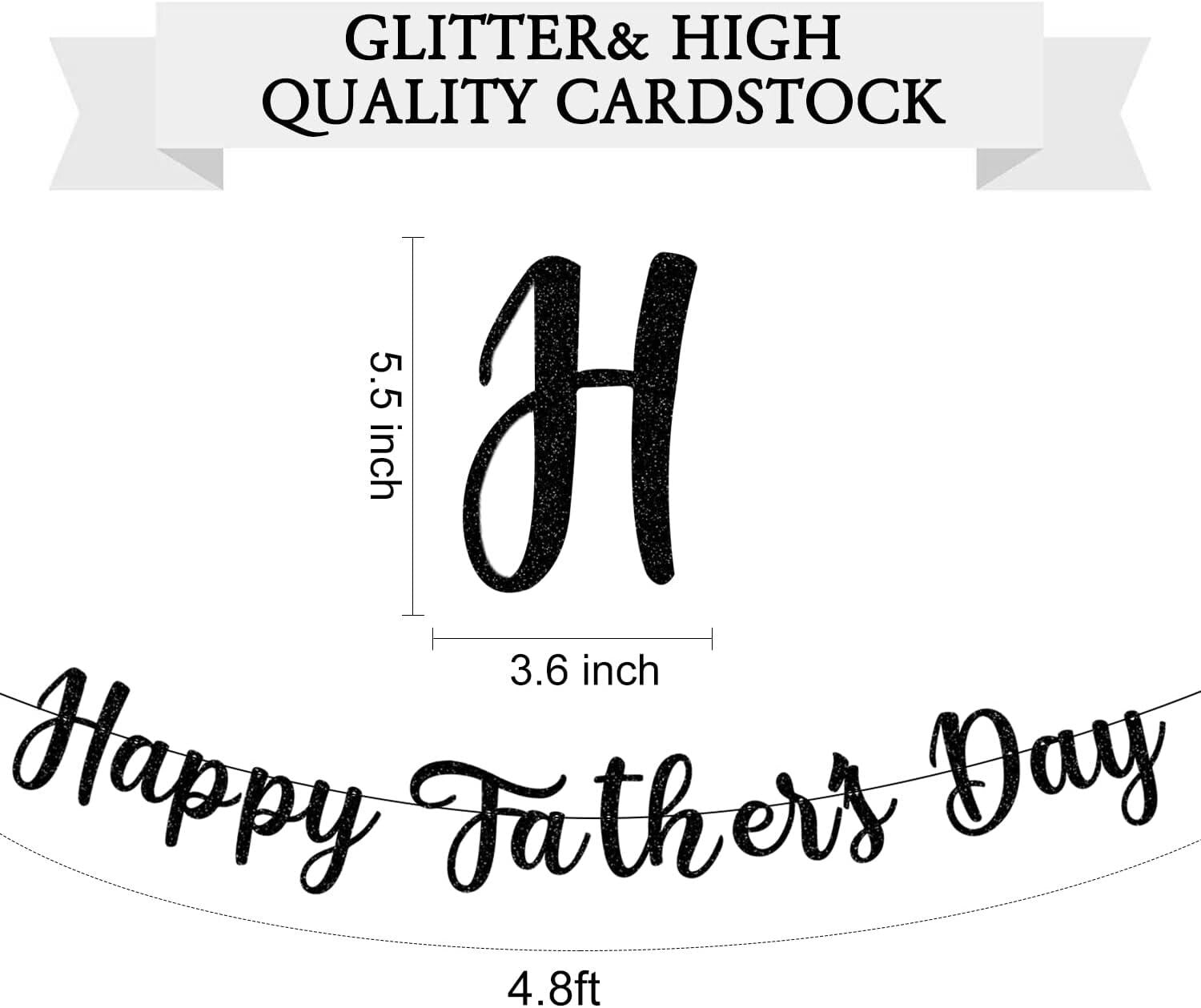 Happy Father's Day Black Glitter Banner Backdrop Decorations for Home Office Classroom Party