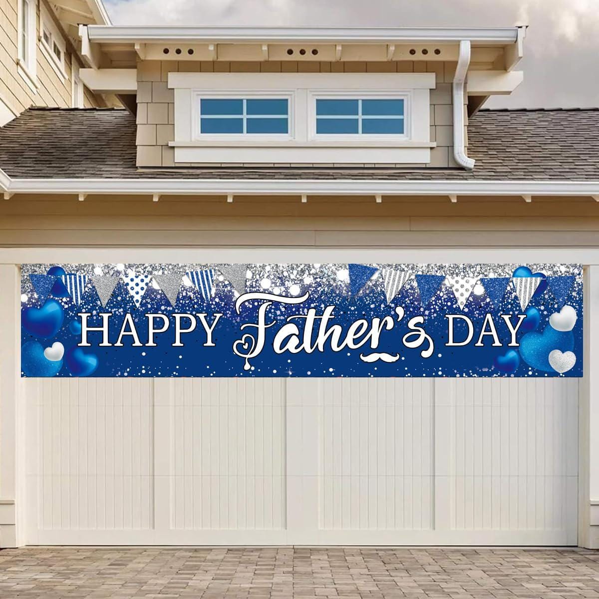 Happy Father's Day I Love Dad Banner Backdrop Blue Silver Glitter Garland Photo Decorations