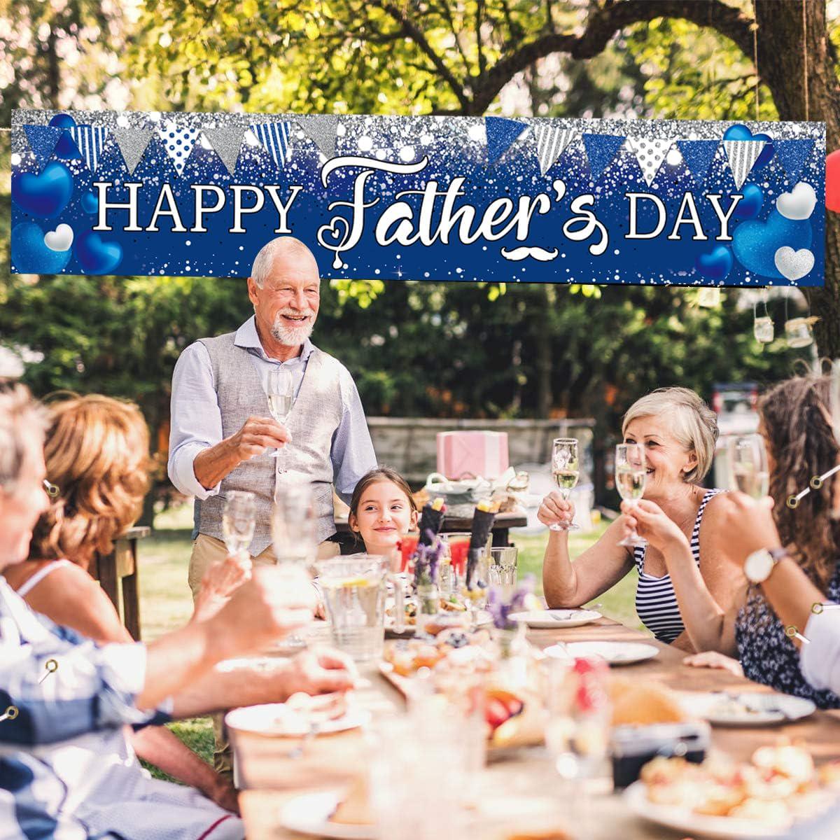 Happy Father's Day I Love Dad Banner Backdrop Blue Silver Glitter Garland Photo Decorations