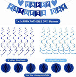 Happy Father's Day Party Decoration Kit Banner Honeycomb Balls Hanging Swirls Blue Heart Theme