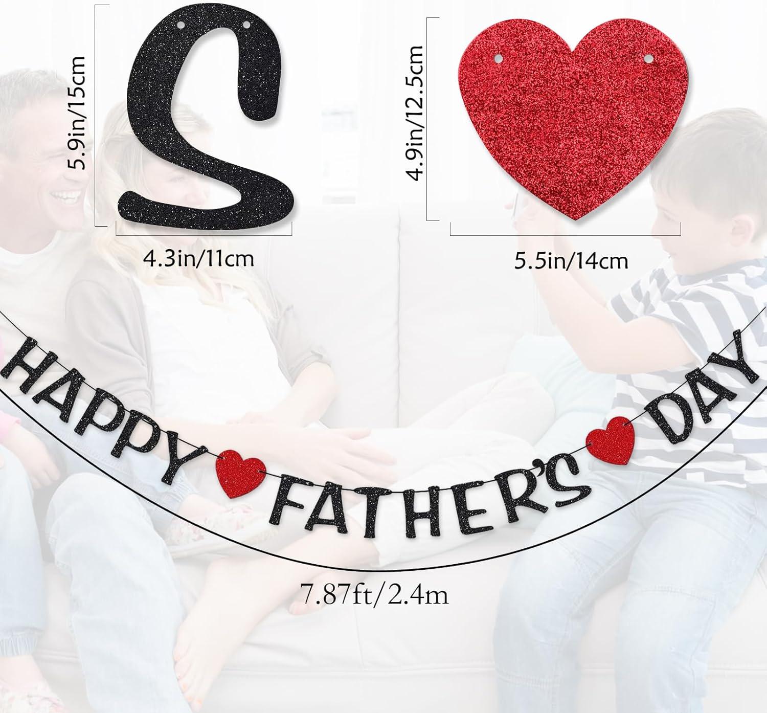 Happy Father's Day Black Glitter Banner Preassembled Flag Bunting Garland Party Decorations