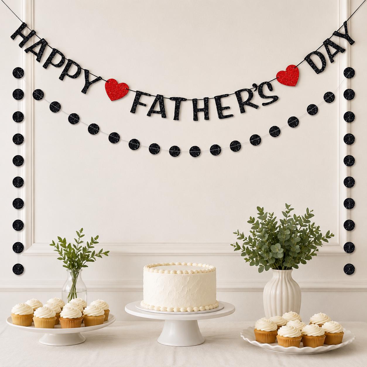 Happy Father's Day Black Glitter Banner Preassembled Flag Bunting Garland Party Decorations