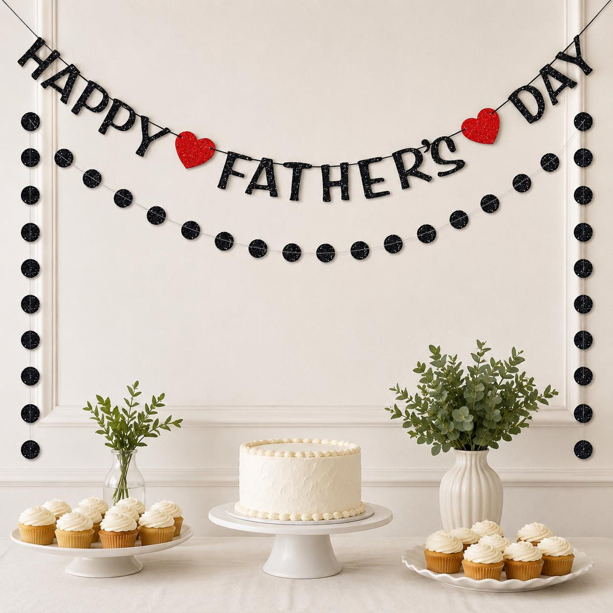 Happy Father's Day Black Glitter Banner Preassembled Flag Bunting Garland Party Decorations
