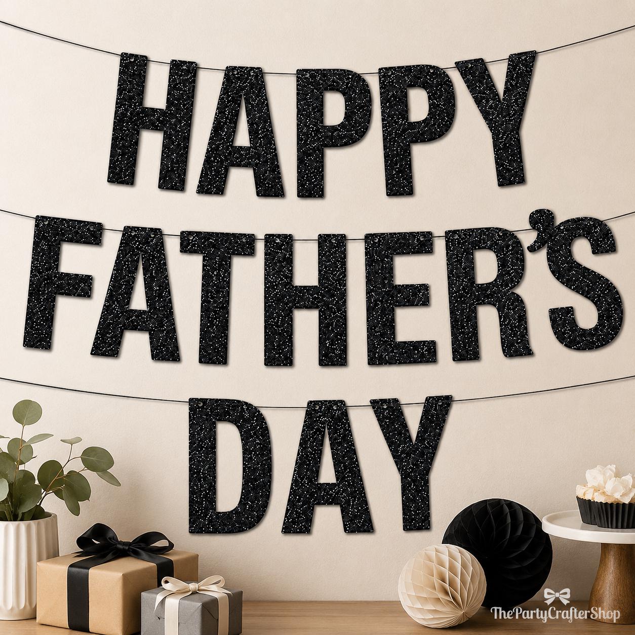 Happy Father's Day Black Glitter Script Banner Garland Photo Booth Party Decorations