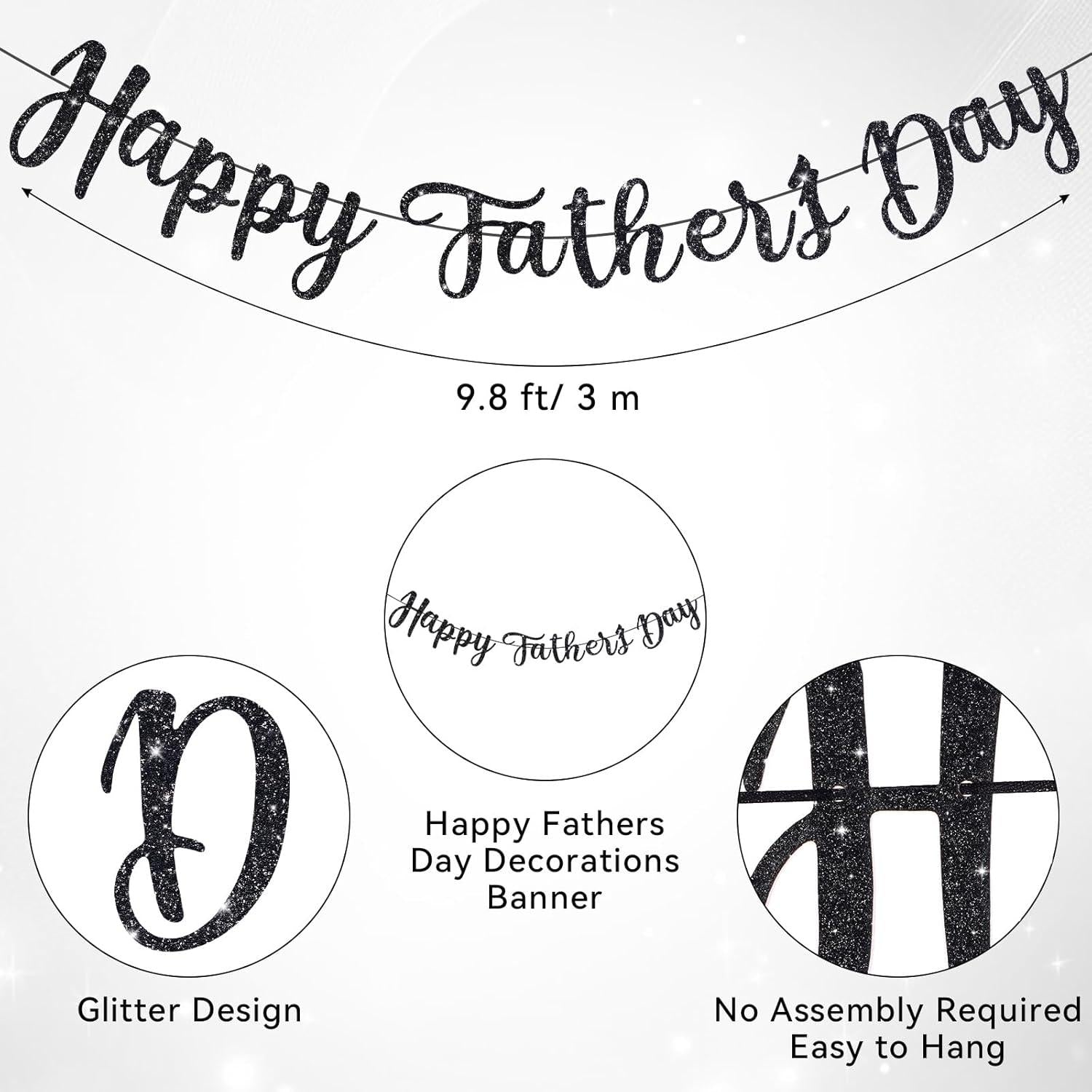 Happy Father's Day Black Glitter Banner Preassembled Garland Wall Door Party Decorations