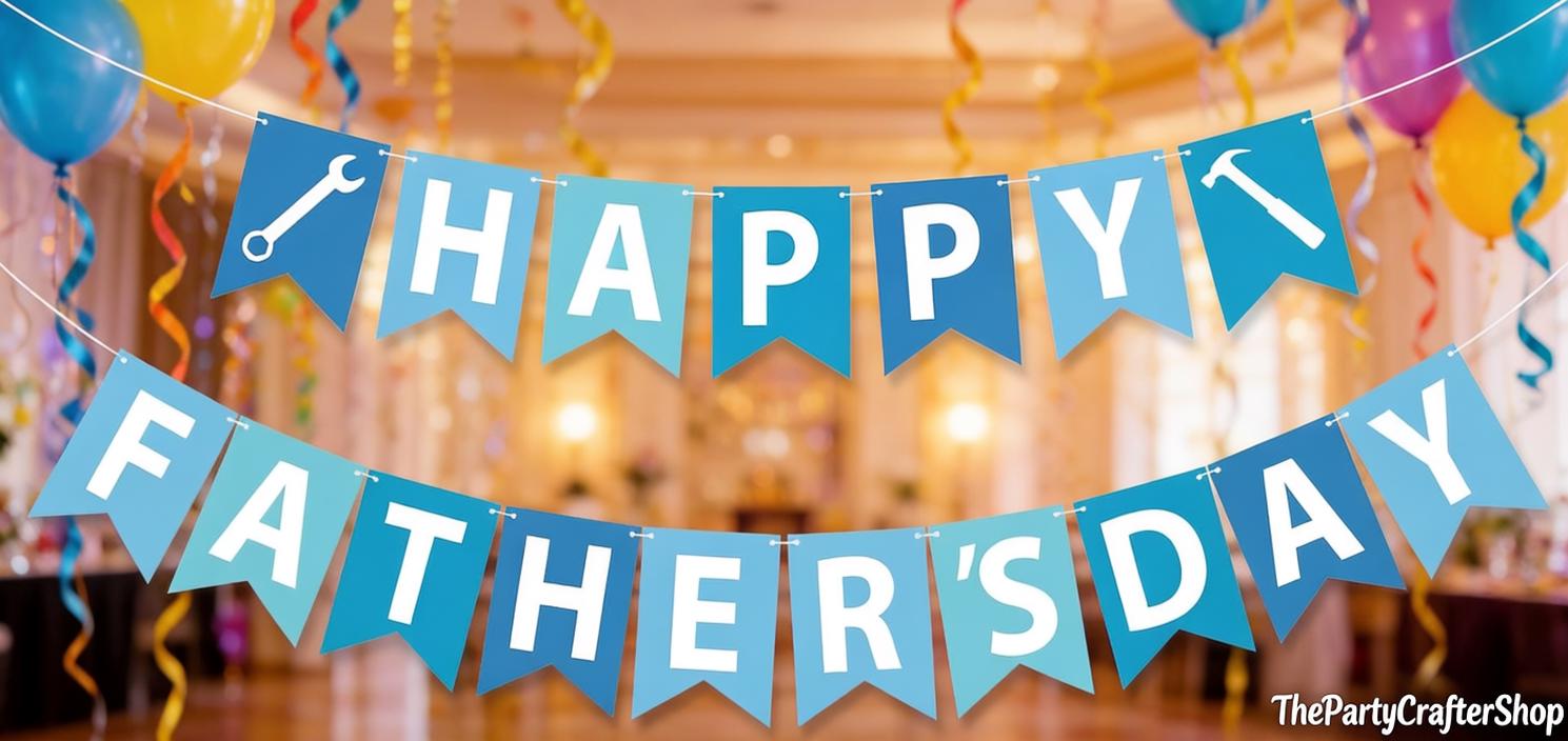 Happy Father's Day Blue White Banner Hanging Decorations for Dad Birthday Retirement Party