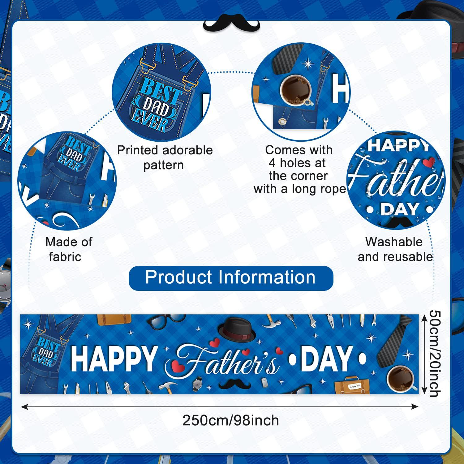 Happy Father's Day Dark Blue Banner Backdrop & Yard Sign Decorations for Indoor Outdoor Party