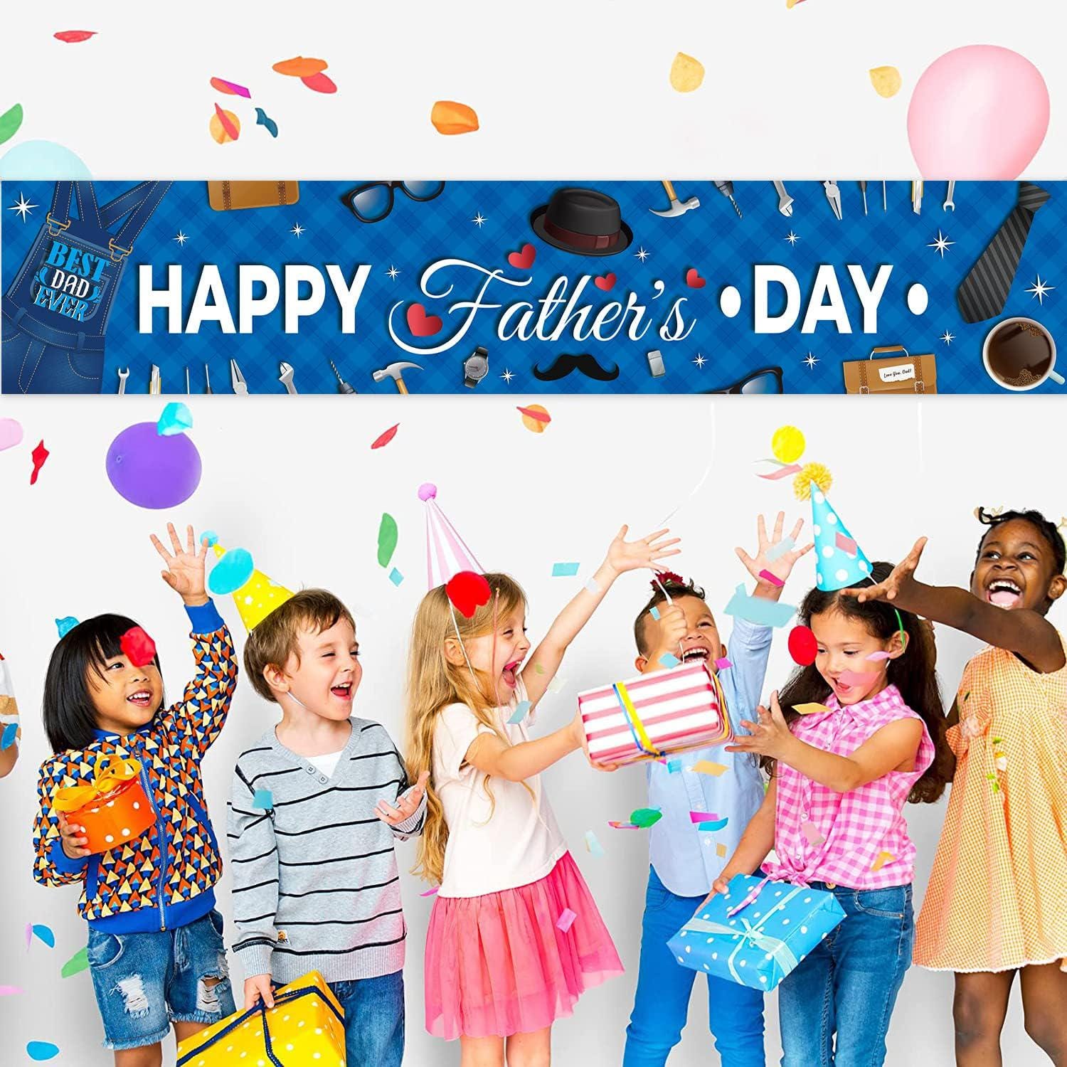 Happy Father's Day Dark Blue Banner Backdrop & Yard Sign Decorations for Indoor Outdoor Party