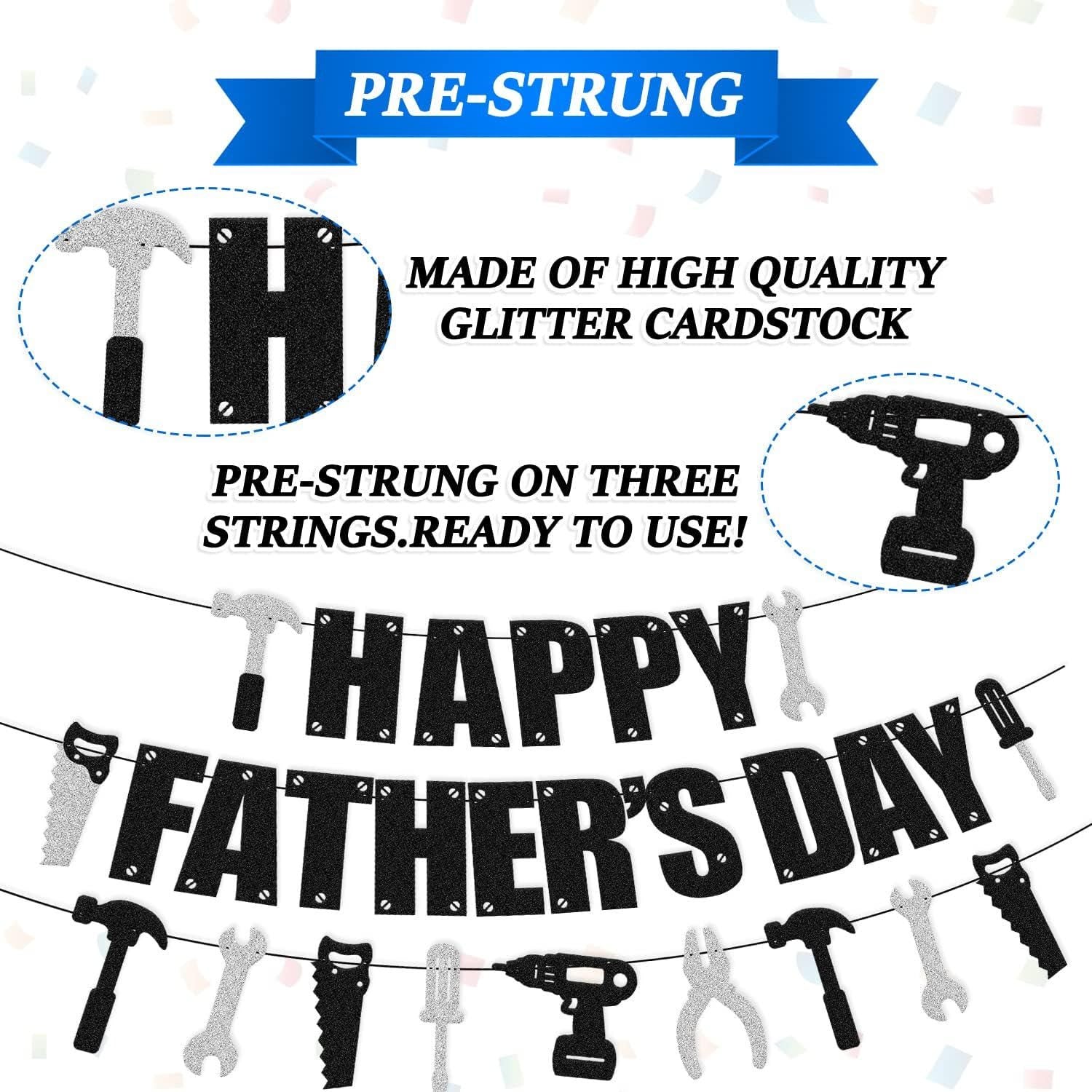 Happy Father's Day Banner: "We Love Dad" Garland, Tool Decorations
