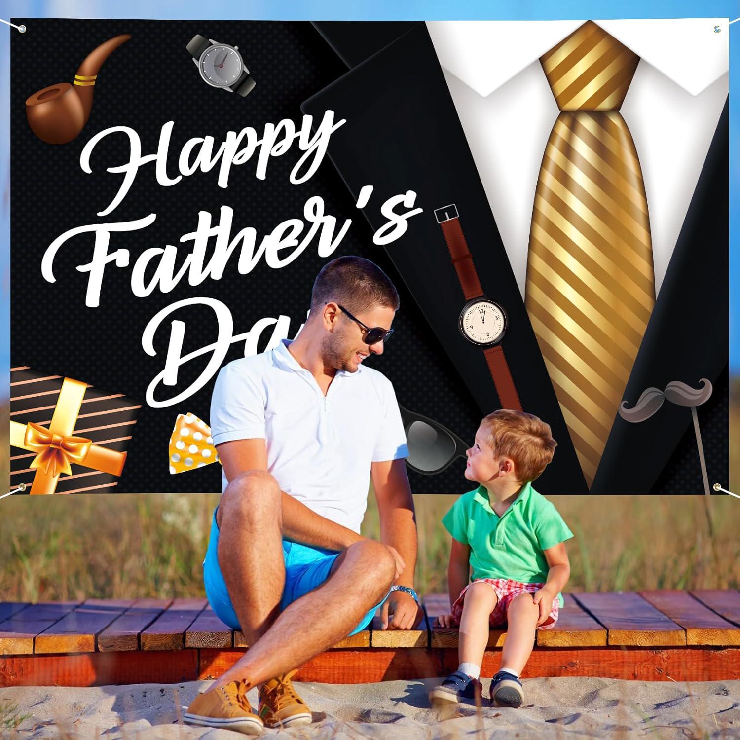 72x48 Inch Happy Father's Day Backdrop Banner Black Suit Tie Party Decorations Photo Background