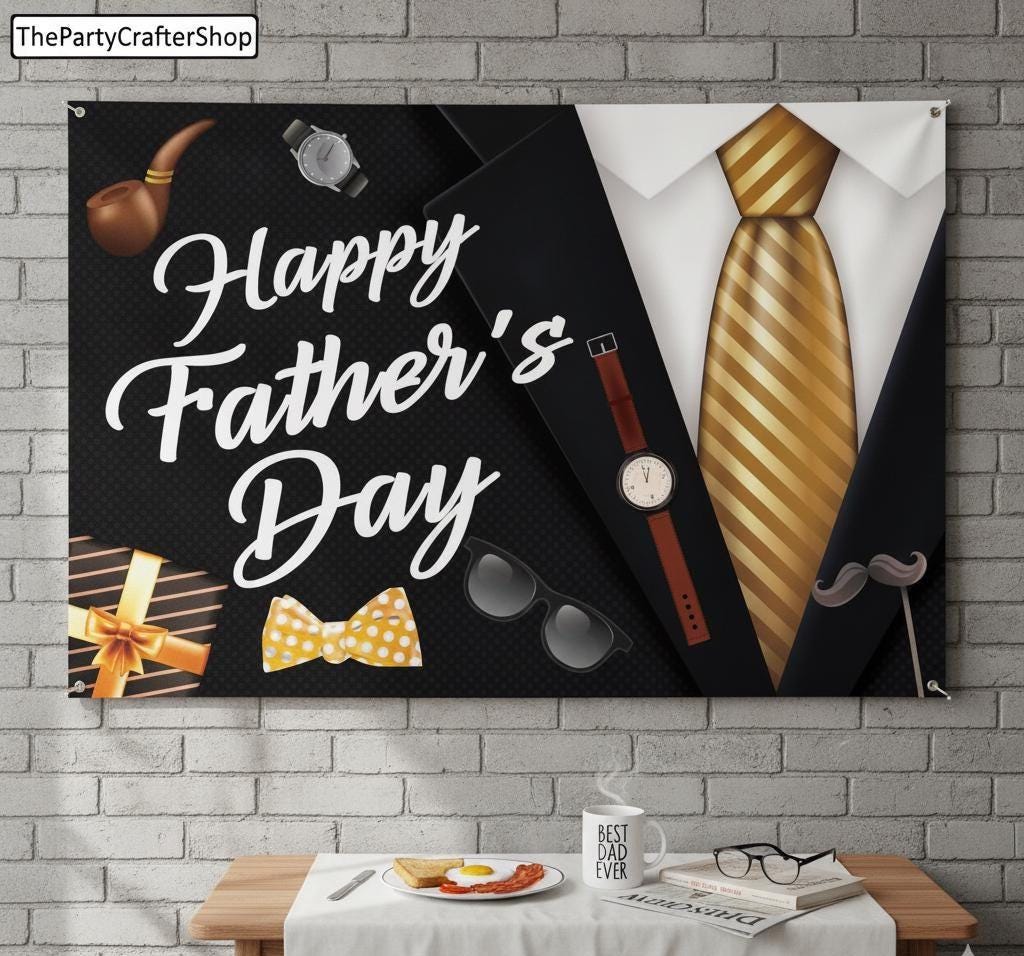 72x48 Inch Happy Father's Day Backdrop Banner Black Suit Tie Party Decorations Photo Background