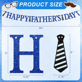 Glitter Happy Father's Day Banner Sparkling Blue Hanging Decorations for Dad Birthday Retirement Party