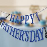 Glitter Happy Father's Day Banner Sparkling Blue Hanging Decorations for Dad Birthday Retirement Party