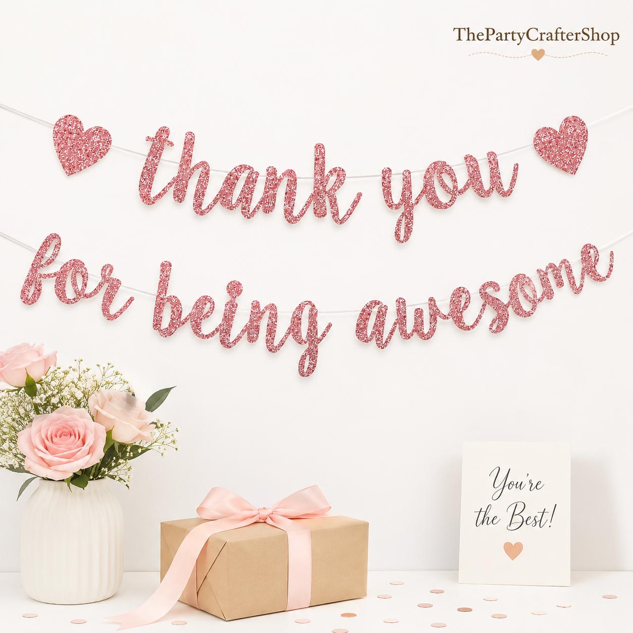 Rose Gold Glitter "Thank You" Banner – Party Decor