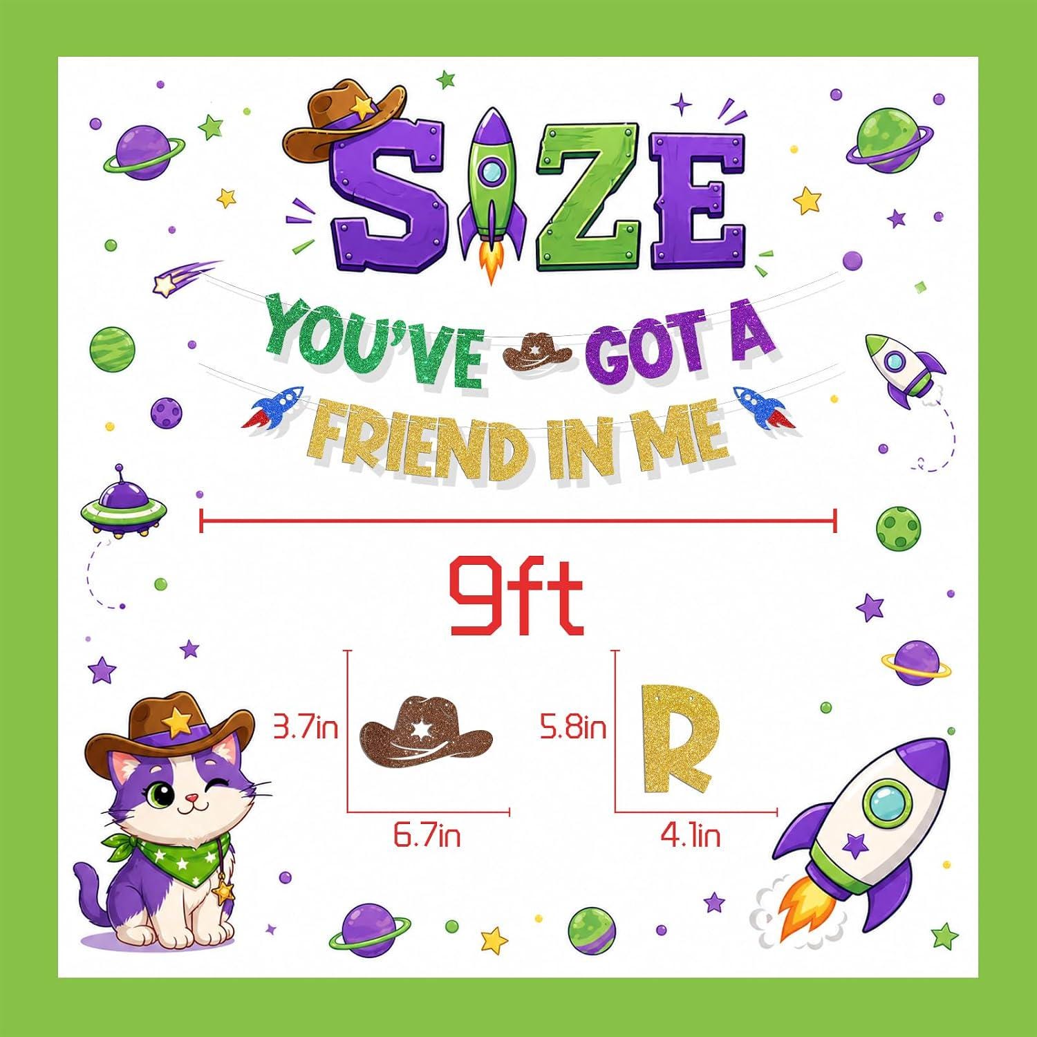 Colorful Friendship Birthday Banner Space Cowboy Rocket Backdrop Party Decorations