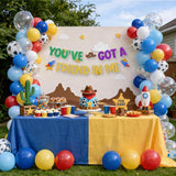 Colorful Friendship Birthday Banner Space Cowboy Rocket Backdrop Party Decorations