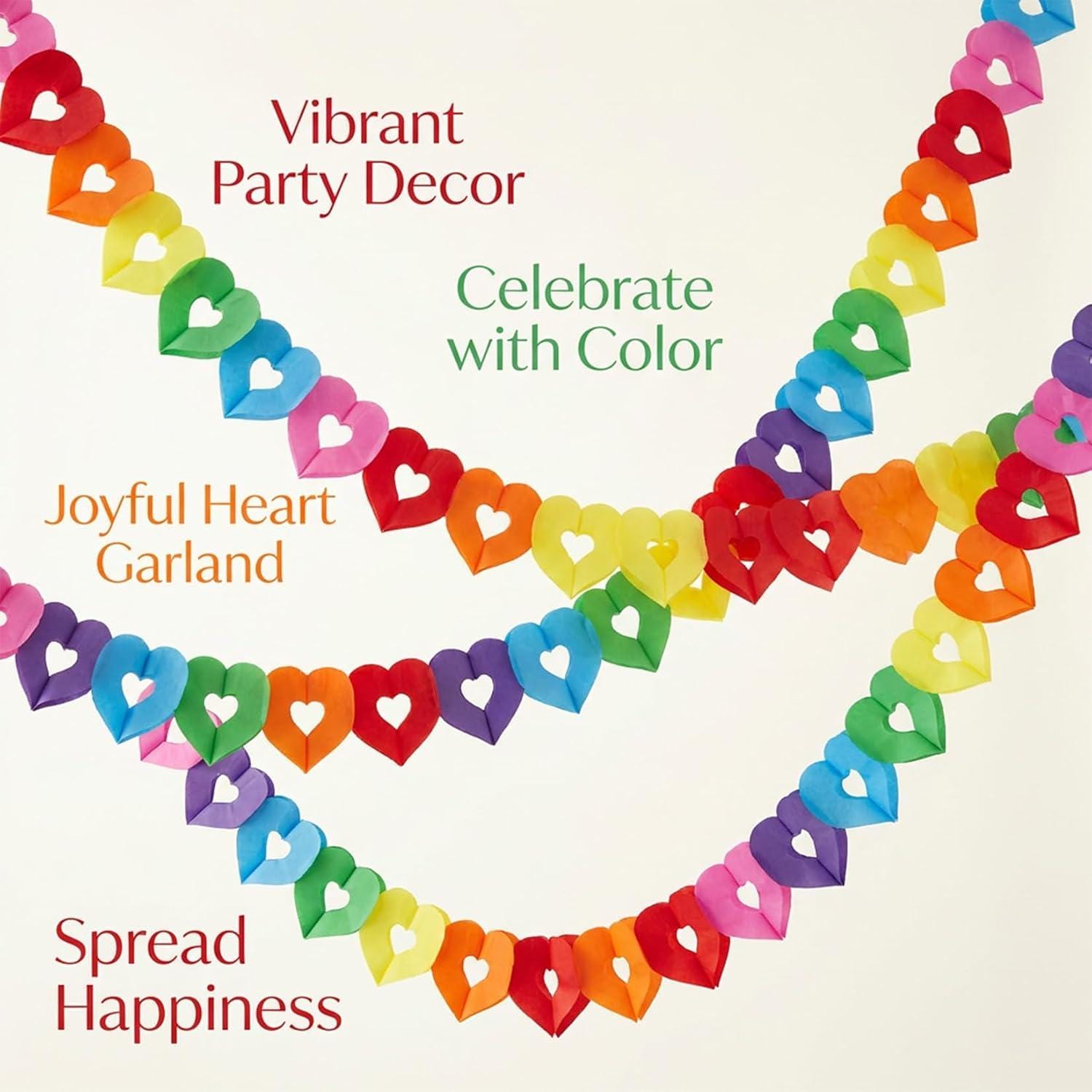 6 Pack Rainbow Heart Garland Banner 60 Ft Colorful Hanging Party Decorations