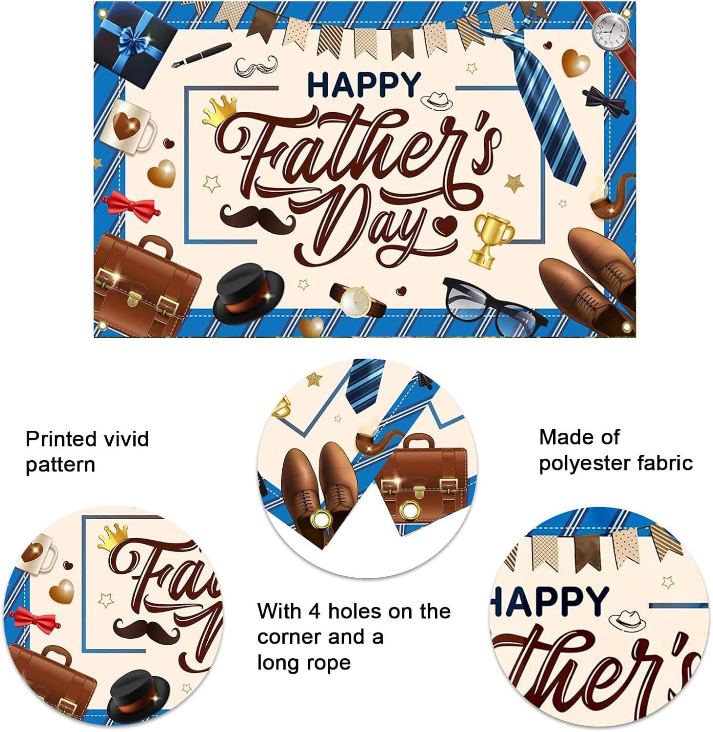 Happy Father's Day Blue Backdrop Banner, Dad Photography Party Decorations