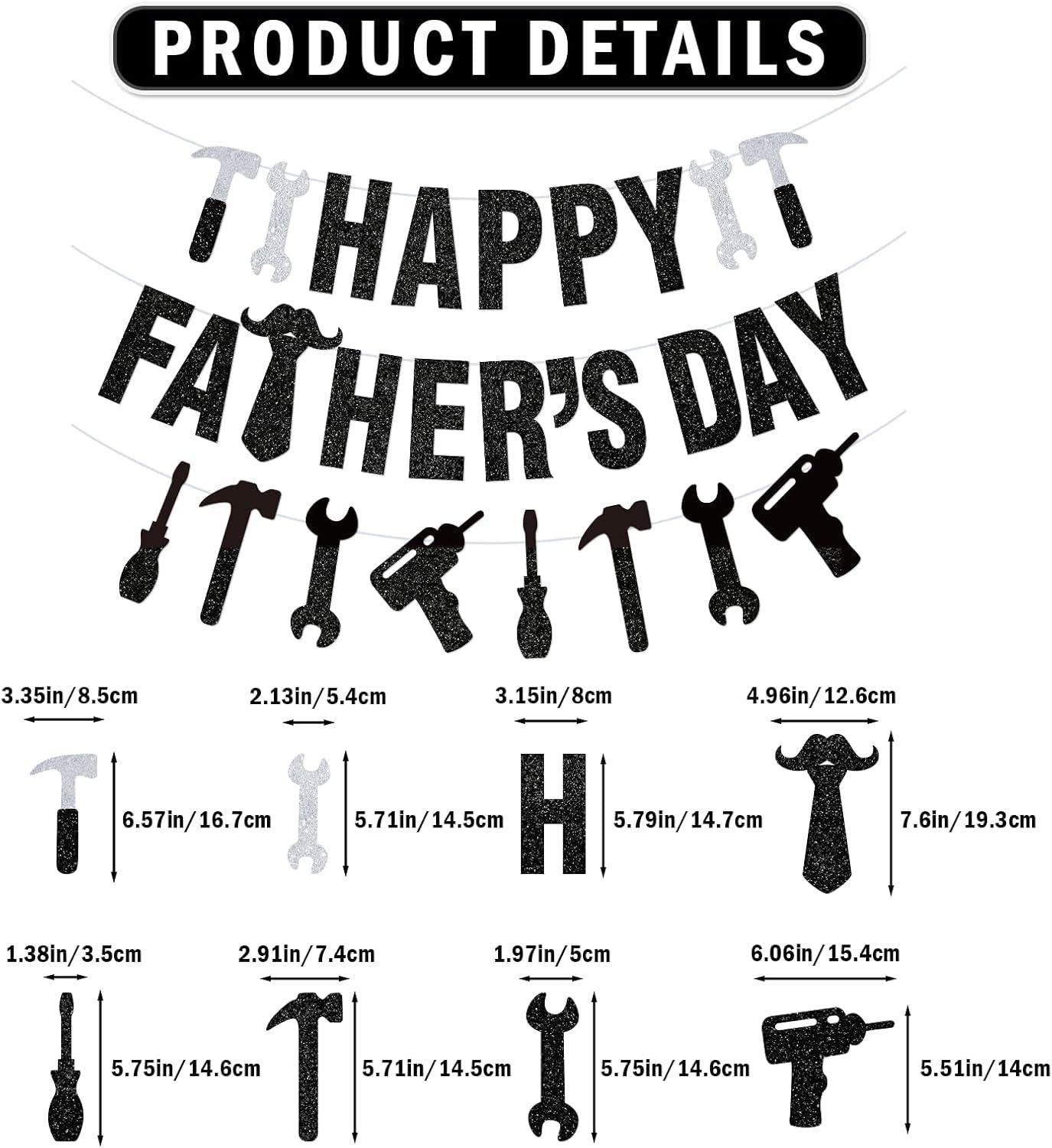 Black Glitter Happy Father's Day Banner Garland Party Decorations for Dad Celebration