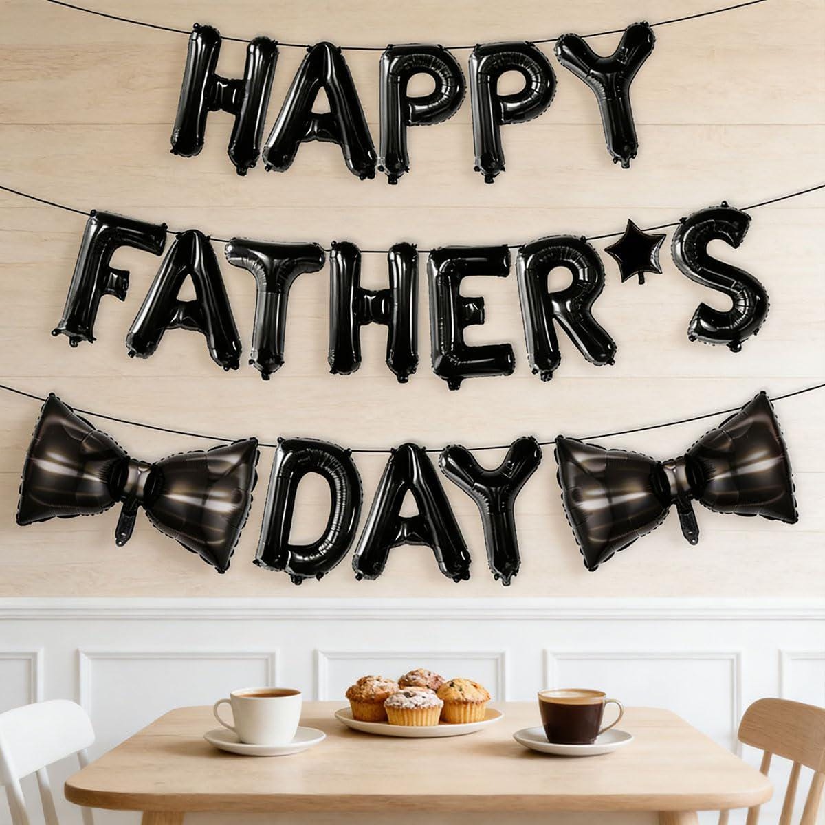 16 Inch Black Happy Father's Day Balloon Banner Party Decorations for Dad Birthday Celebration