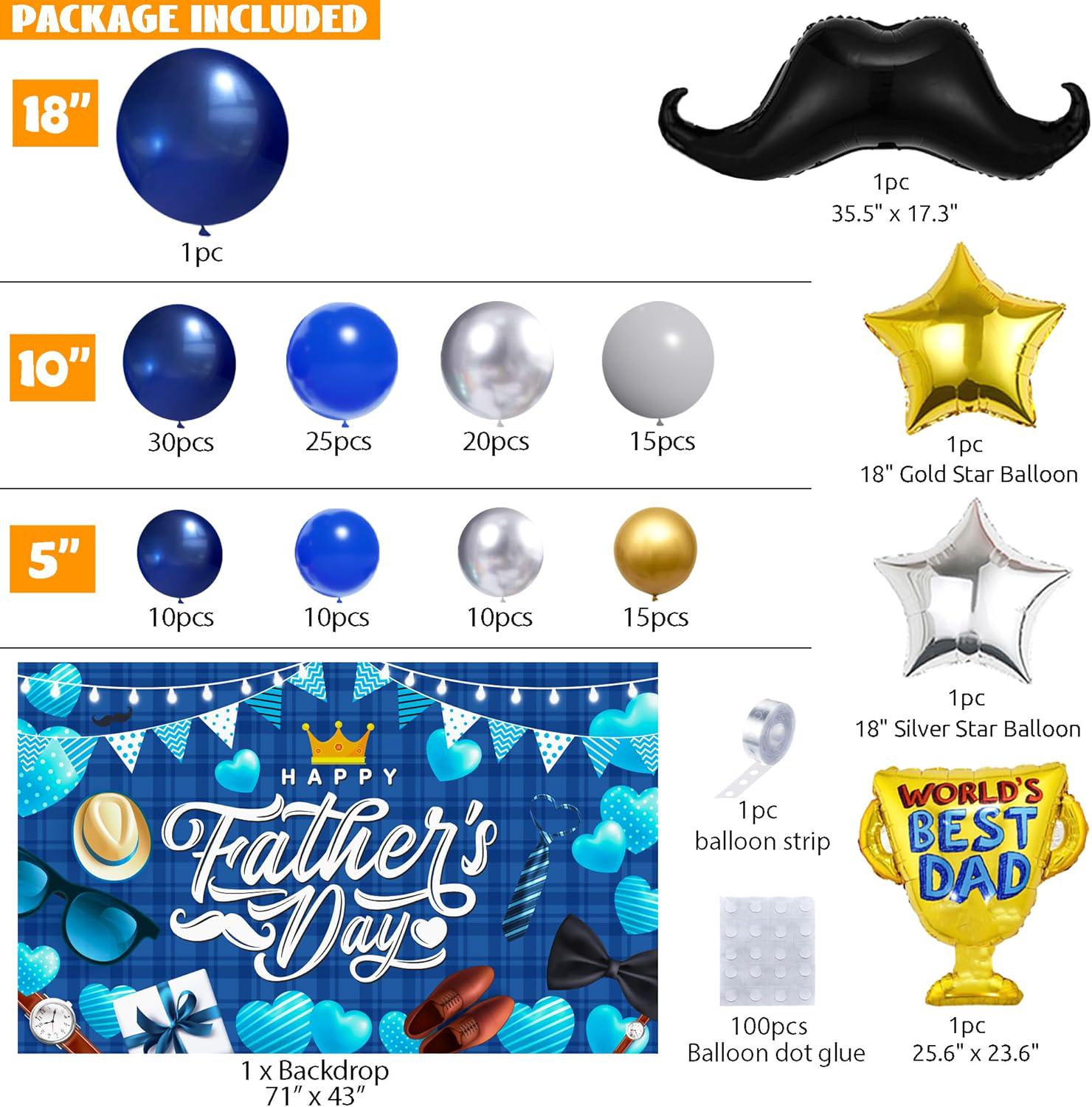 Happy Father's Day Balloon Garland Arch Kit with Backdrop Banner – Navy, Silver, Gold