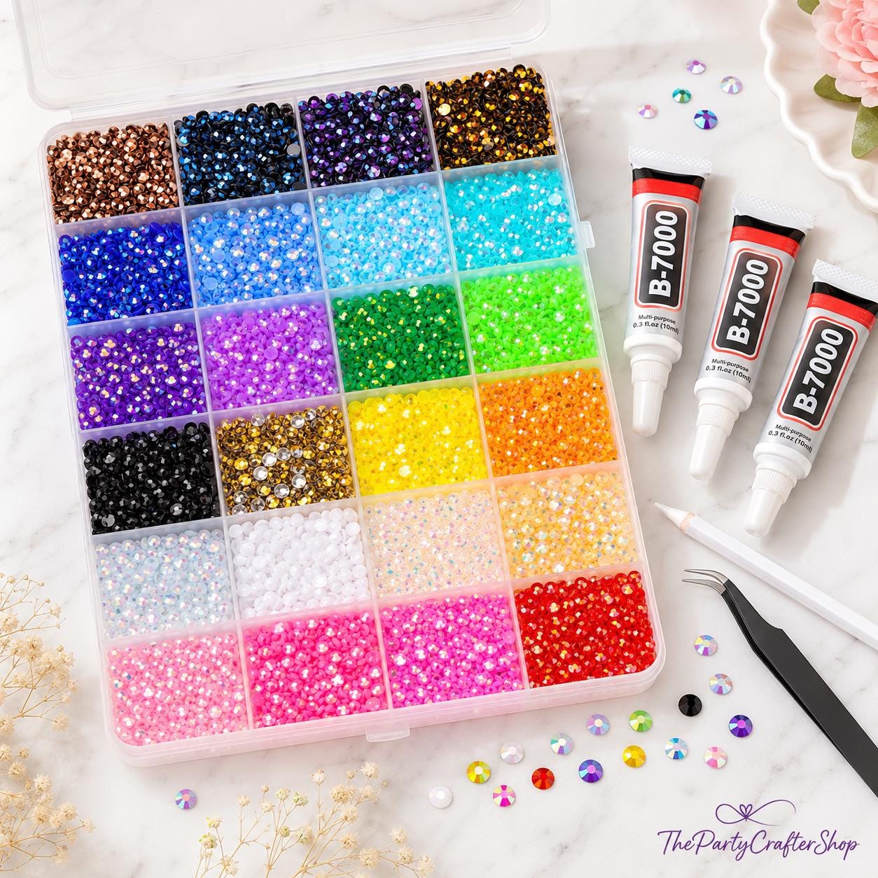34000PCS Resin Jelly Rhinestones Kit 3mm Flatback Gems with B7000 Glue for Crafts Nail Art