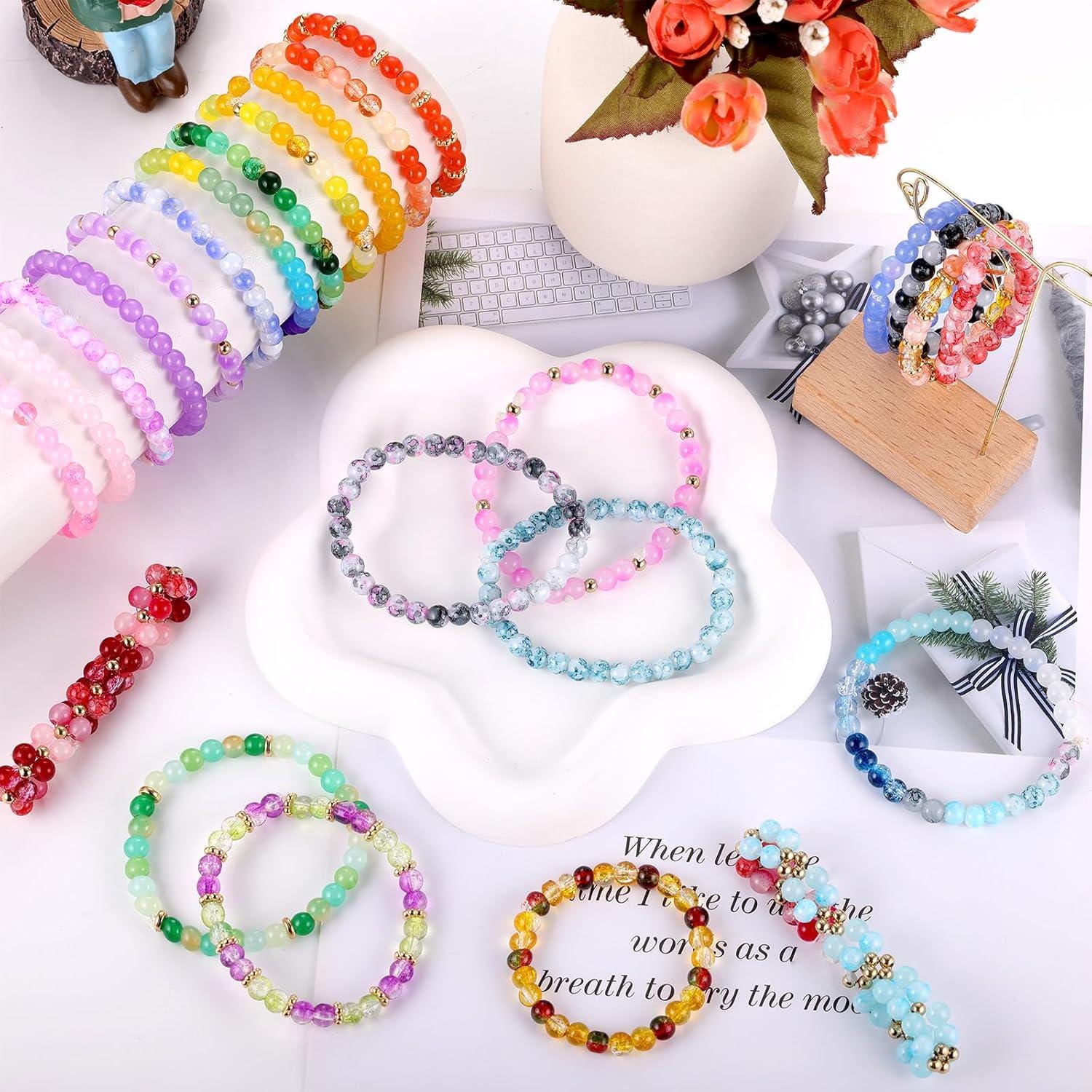 2700PCS Crackle Glass Beads Kit 70 Colors 6mm Crystal Spacer Beads for Jewelry Making