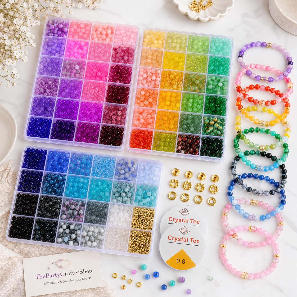 2700PCS Crackle Glass Beads Kit 70 Colors 6mm Crystal Spacer Beads for Jewelry Making