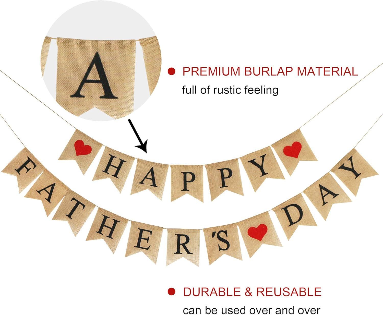 Burlap Happy Father's Day Banner Rustic Party Decorations Family Photo Prop for Dad Celebration