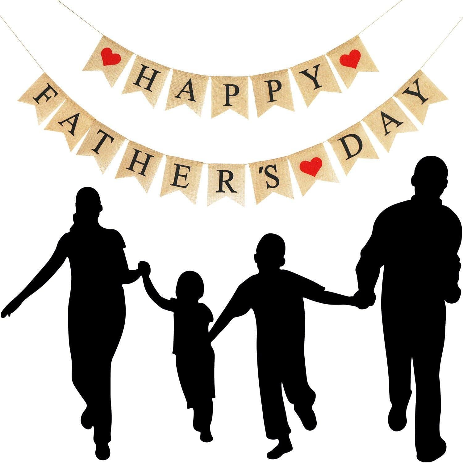 Burlap Happy Father's Day Banner Rustic Party Decorations Family Photo Prop for Dad Celebration