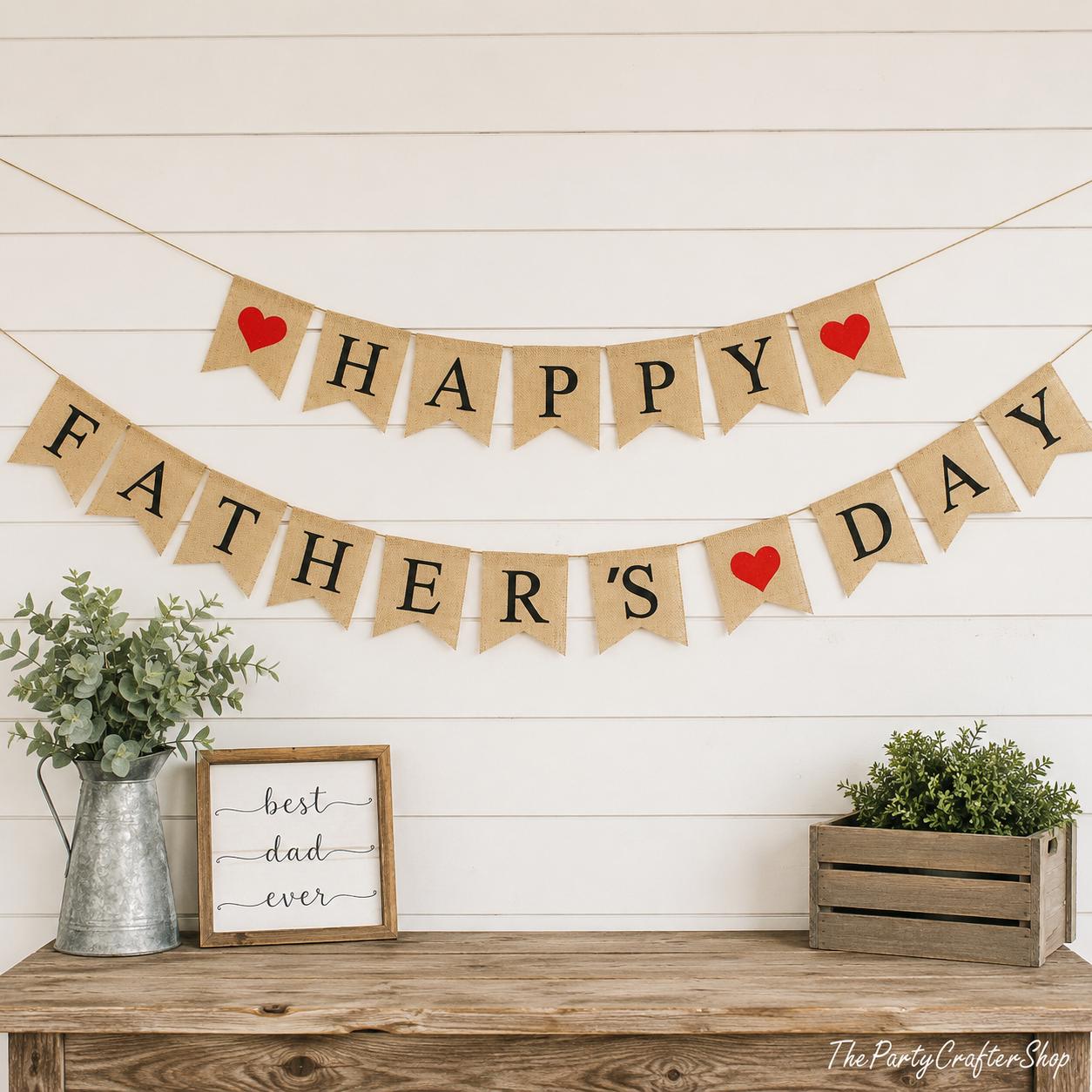 Burlap Happy Father's Day Banner Rustic Party Decorations Family Photo Prop for Dad Celebration