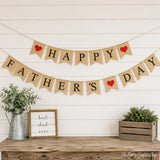 Burlap Happy Father's Day Banner Rustic Party Decorations Family Photo Prop for Dad Celebration