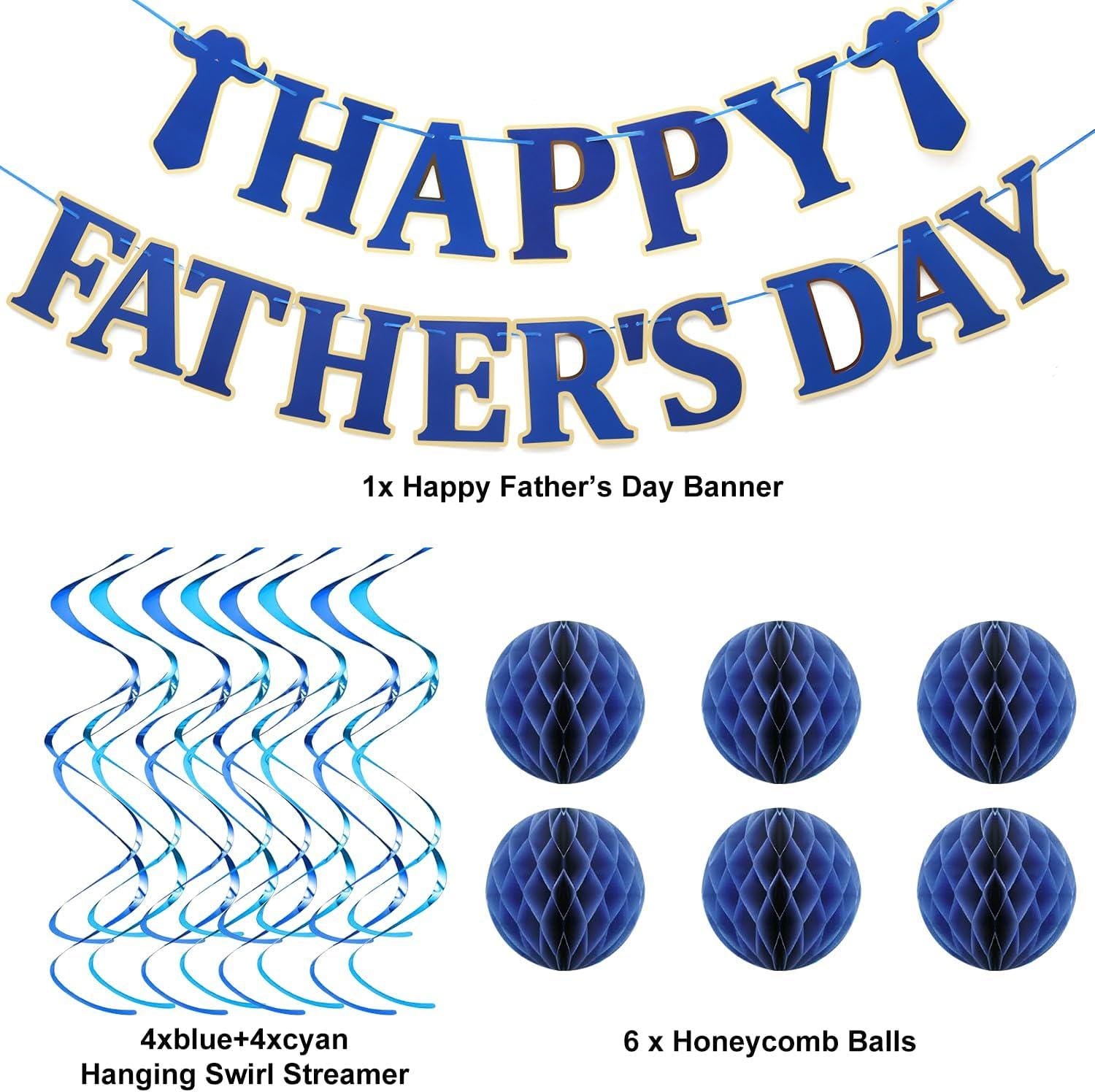 Father's Day Decorations Set Banner Hanging Swirls Honeycomb Balls Party Supplies for Dad