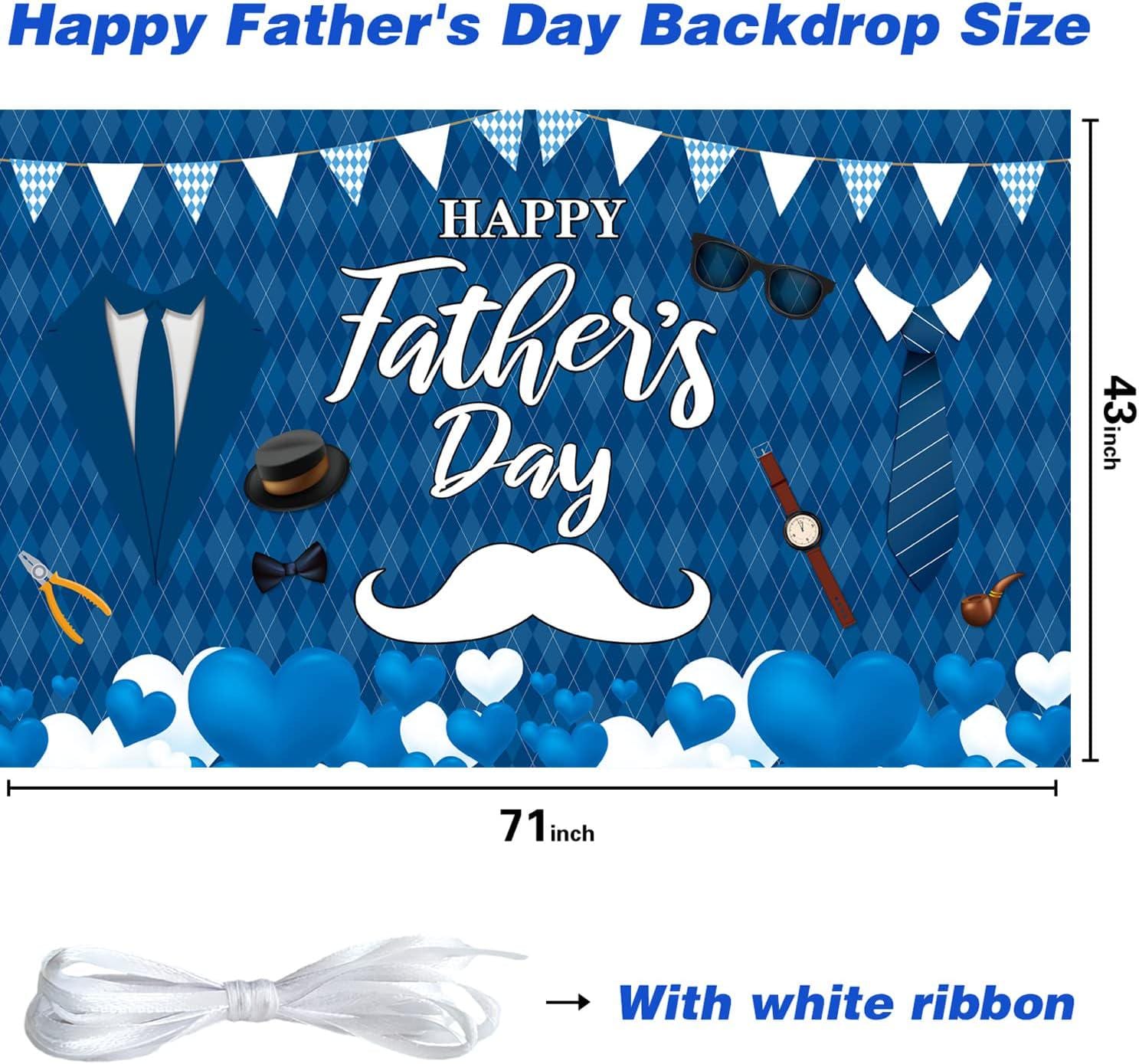 Happy Father's Day Blue Backdrop Banner 71x43 Inch Polyester Party Decorations for Dad