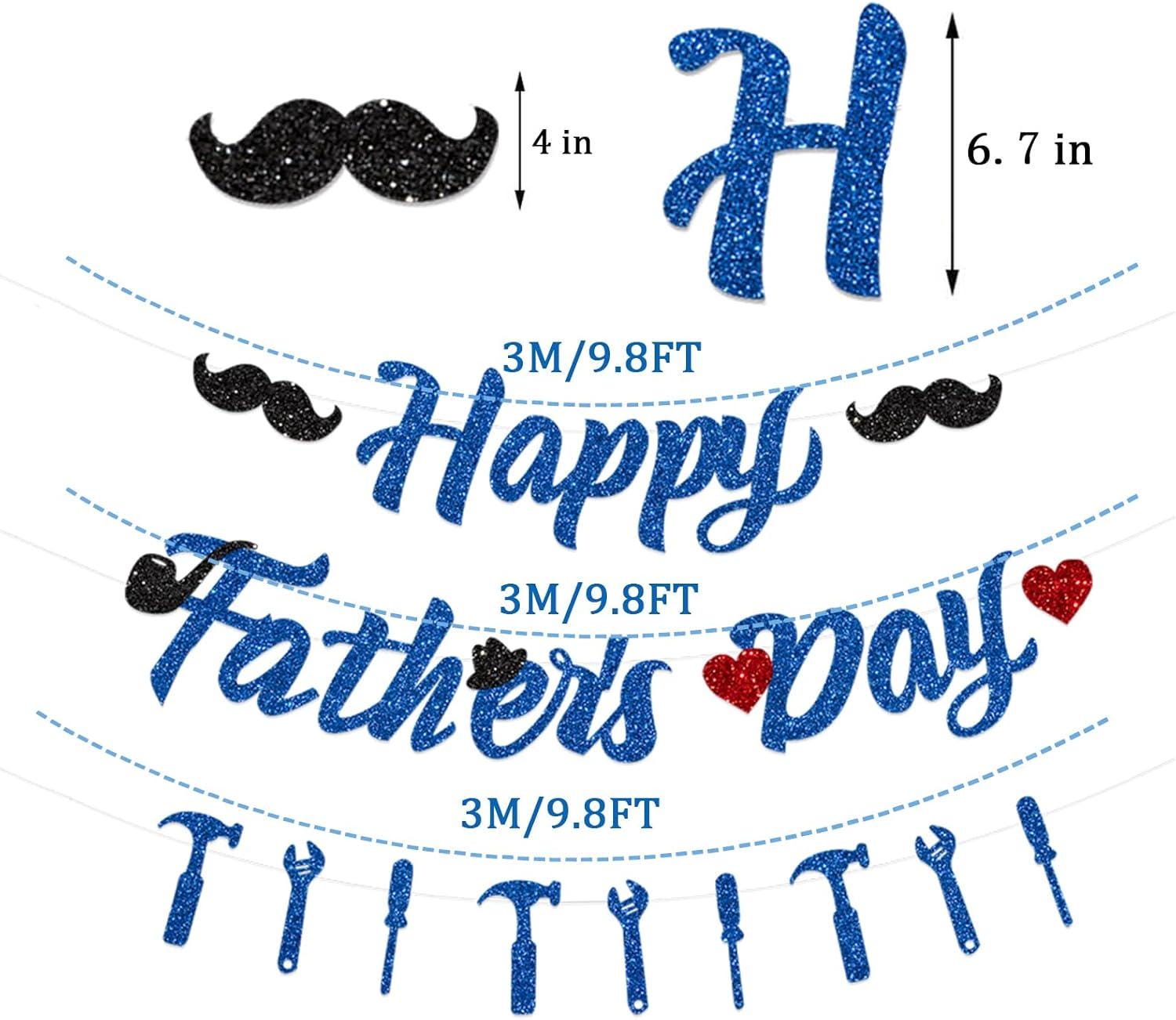 Glitter Happy Father's Day Blue Banner Garland Decorations for Dad & Papa Party Supplies