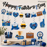 20PCS Father's Day Decorations Set Glitter Banner Hanging Swirls Blue Theme Party Supplies