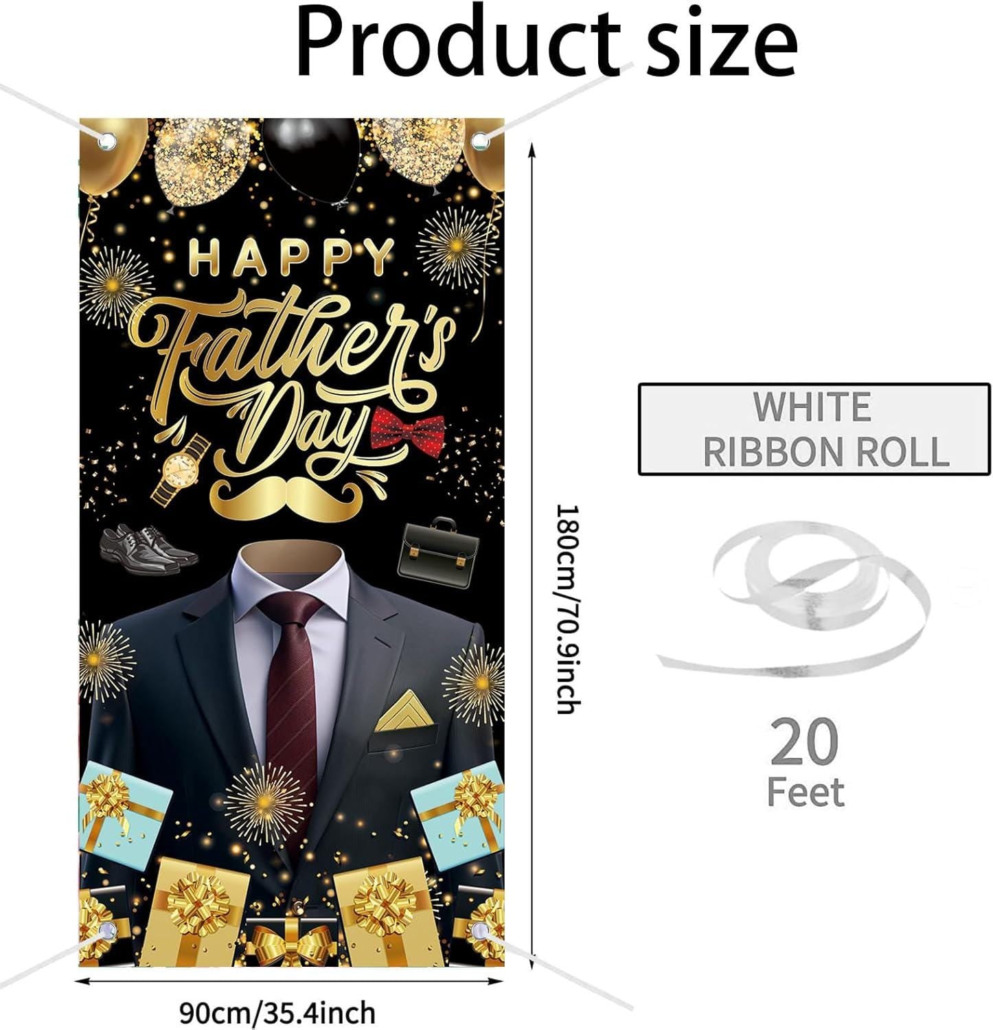 Happy Father's Day Door Cover Banner 71x35 Inch Black Porch Sign Backdrop Decorations