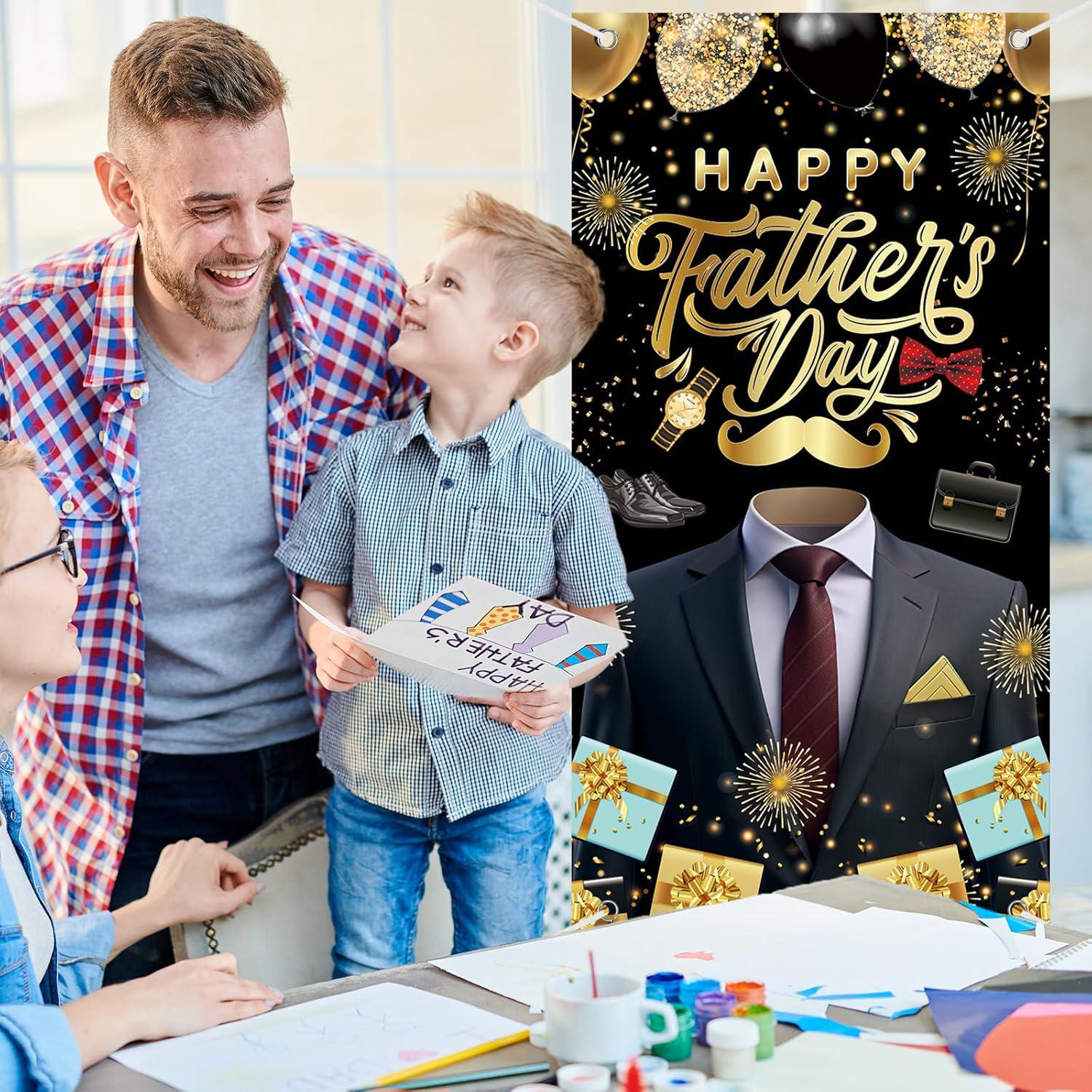 Happy Father's Day Door Cover Banner 71x35 Inch Black Porch Sign Backdrop Decorations