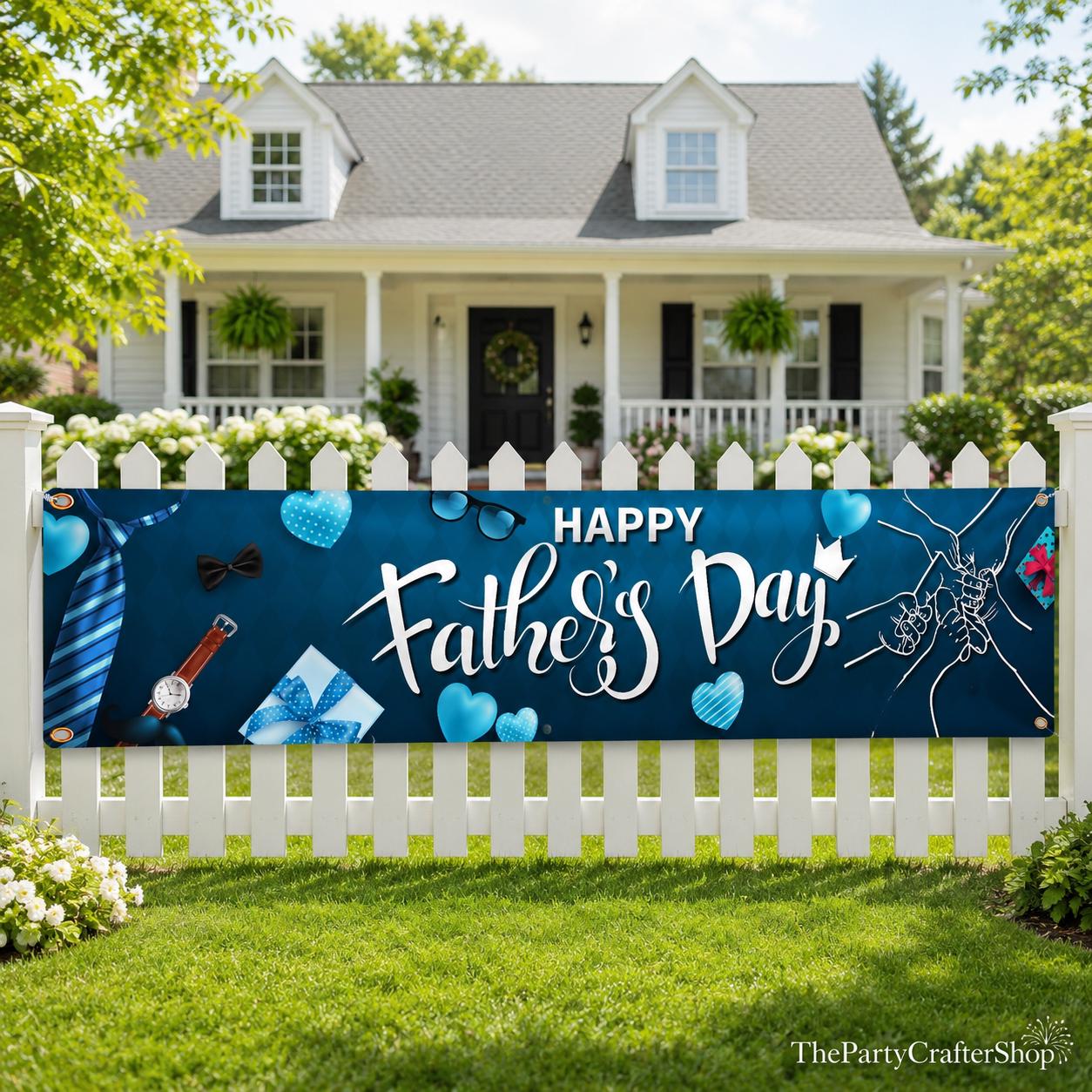 Happy Father's Day Blue Yard Sign Banner 118x23.6 Inch Outdoor Indoor Party Decorations