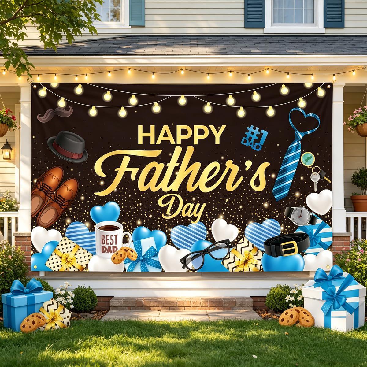 Happy Father's Day Backdrop Banner: "Dad Ever" Party Decoration (180x110cm)