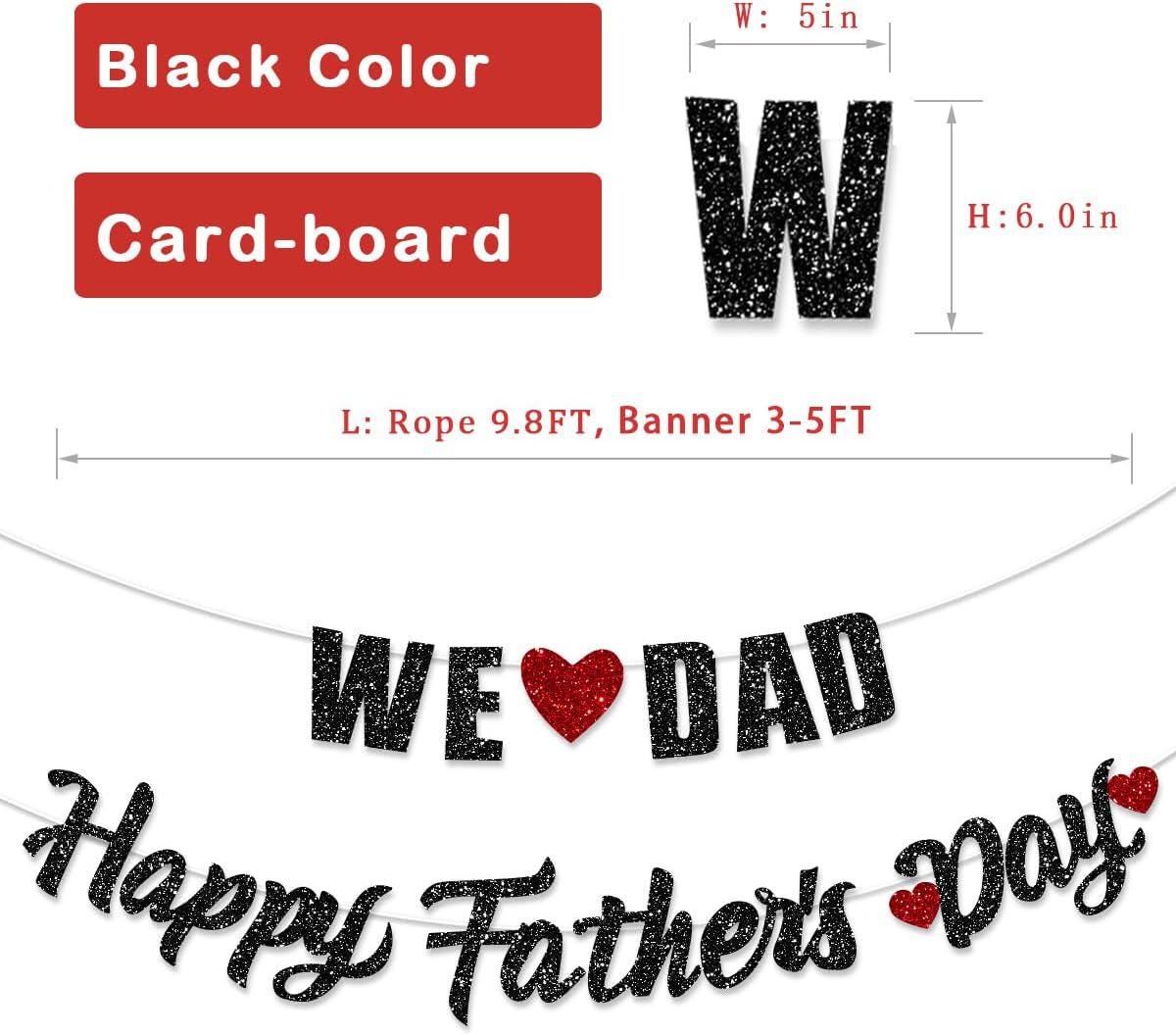 Happy Father's Day We Love Dads Black Glitter Banner Pre-Strung Garland Party Decorations