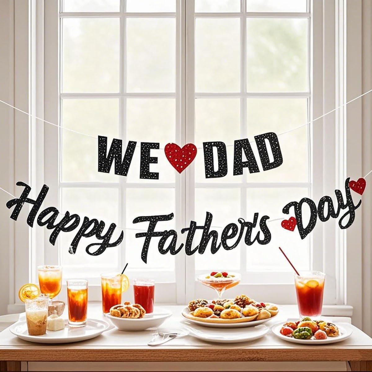 Happy Father's Day We Love Dads Black Glitter Banner Pre-Strung Garland Party Decorations