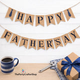 Rustic Burlap Happy Father's Day Banner with Tie Design Party Backdrop Decorations for Dad