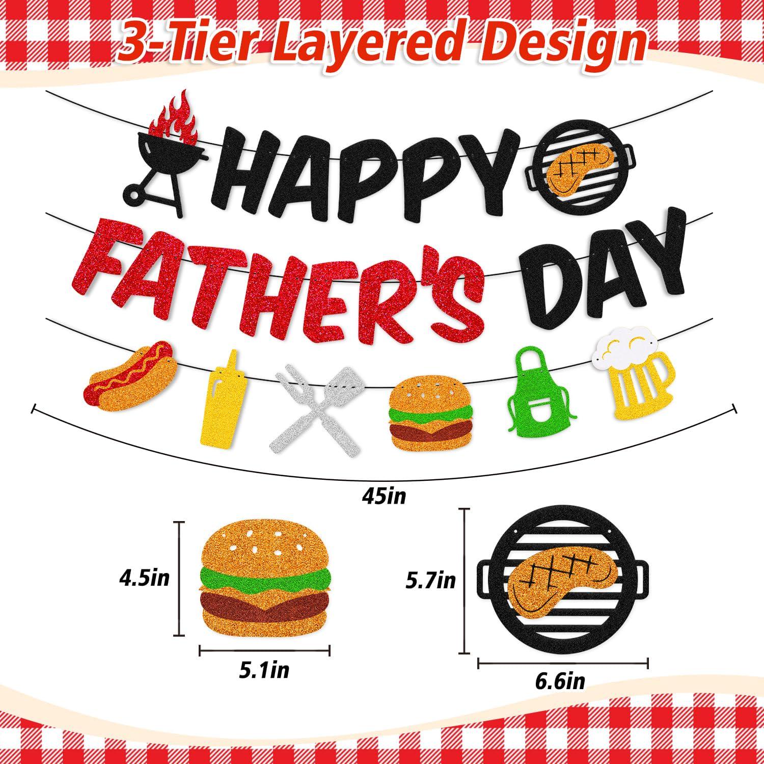 Happy Father's Day BBQ Banner We Love Dad Backyard Grill Party Decorations Outdoor Backdrop